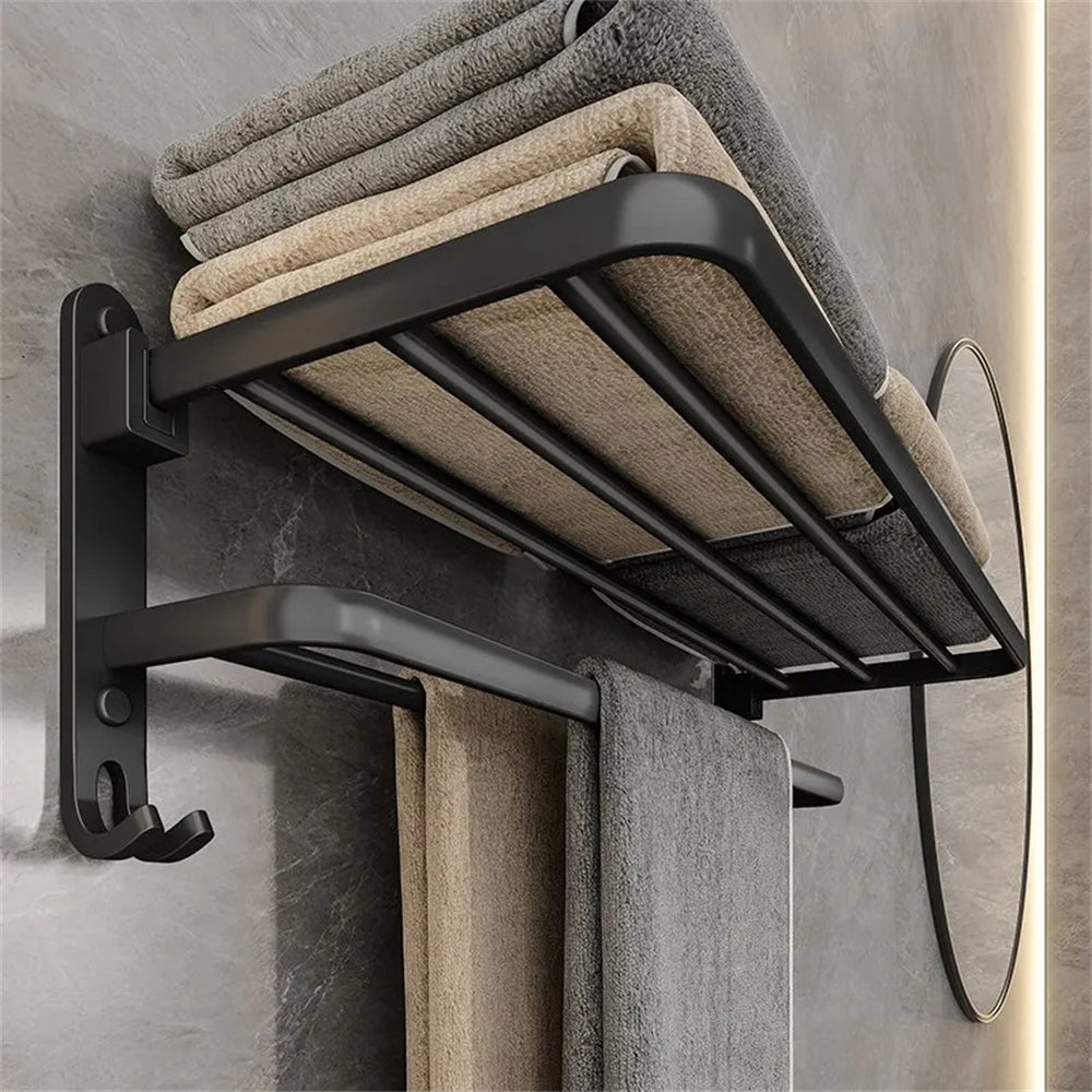 Opvouwbaar aluminium handdoekenrek voor de badkamer, ruimtebesparend wandrek. Ideaal voor doucheruimte.