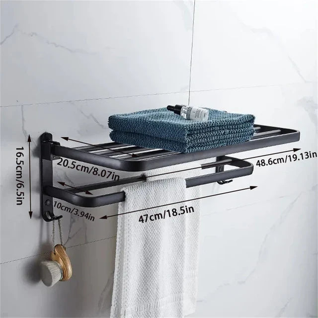 Ruimtebesparend opbergrek voor handdoeken, gemaakt van lichtgewicht aluminium. Perfect voor kleine badkamers.