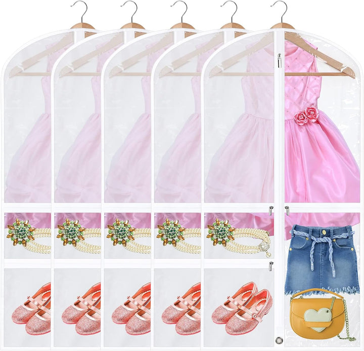 Opvouwbare danskleding tassen 5-pack met ritsvakken voor kostuums en accessoires, ideaal voor reizen en opbergen.