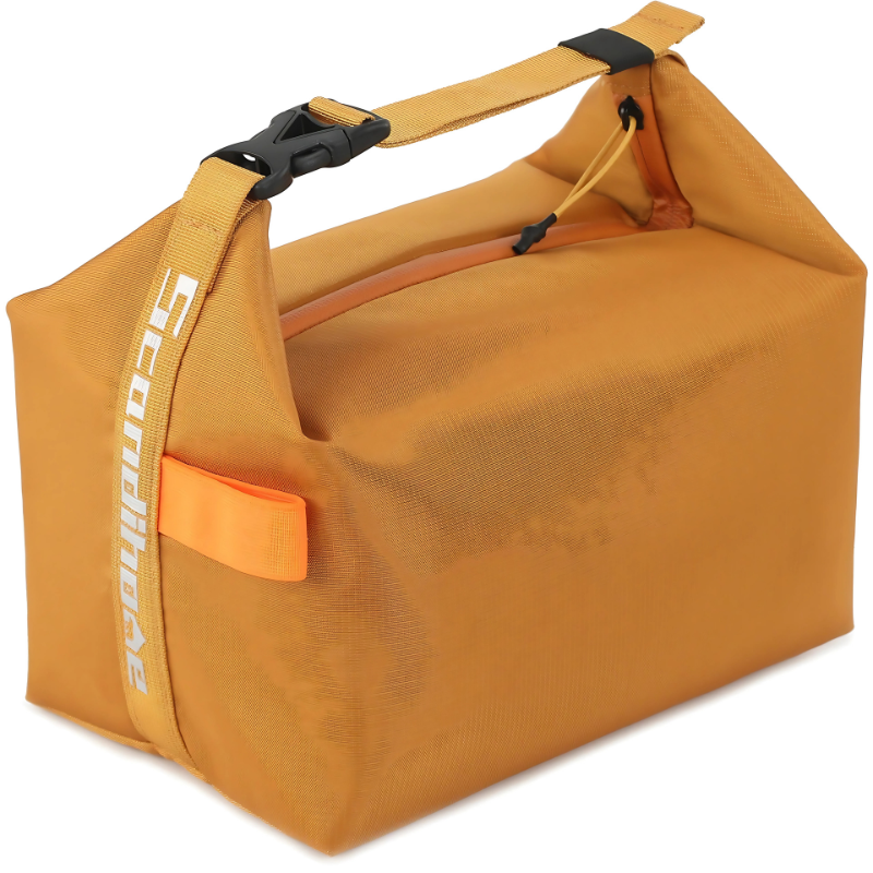 Duurzame geïsoleerde lunchtas van polyester, toont rits en handvat. Houdt je lunch koud onderweg.