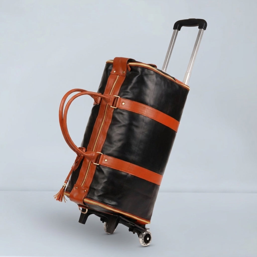 Praktische opvouwbare reistas met wielen, essentieel voor comfortabel reizen.