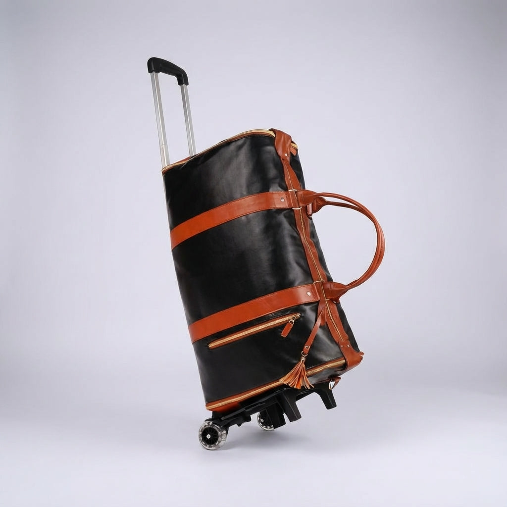 Compacte opvouwbare duffel bagage met wielen, eenvoudig op te bergen.
