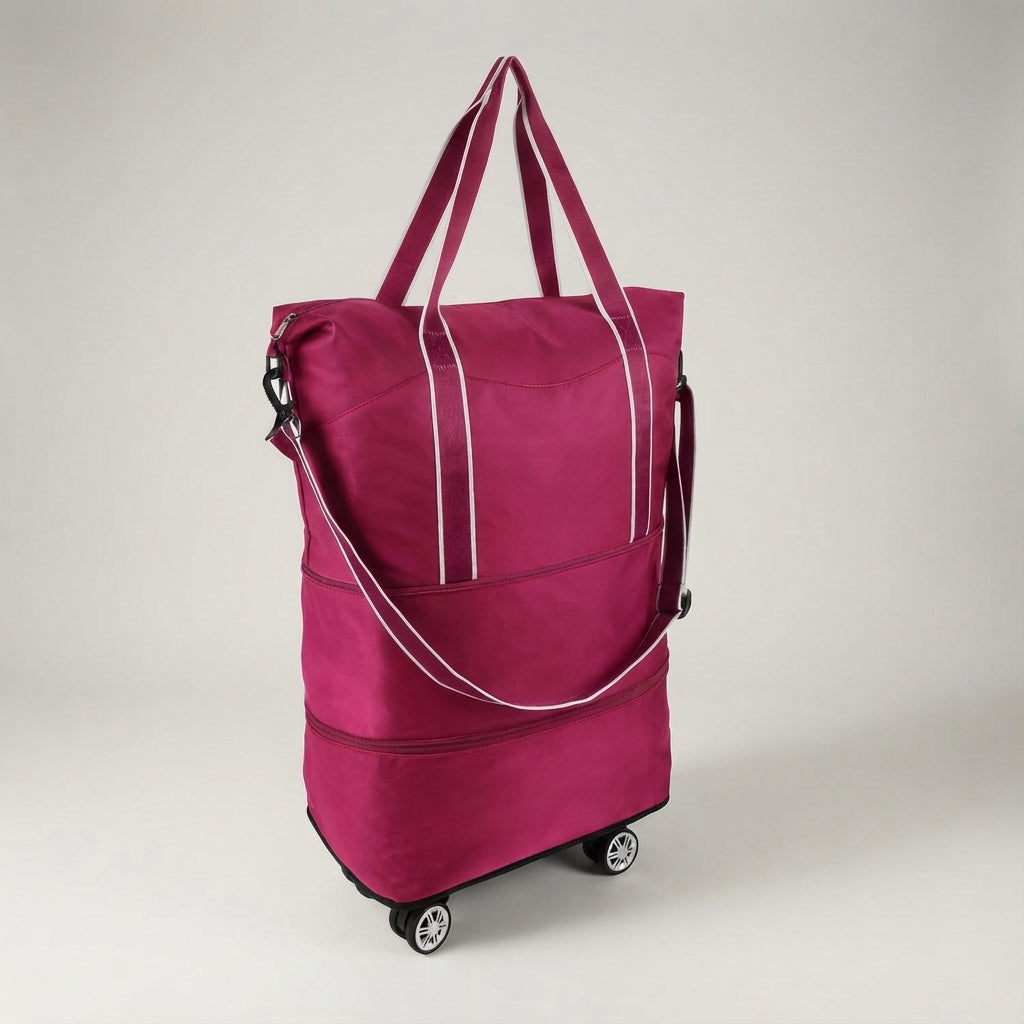 Handige opvouwbare rolduffel met wielen, makkelijk mee te nemen en compact op te bergen voor alle reizen.
