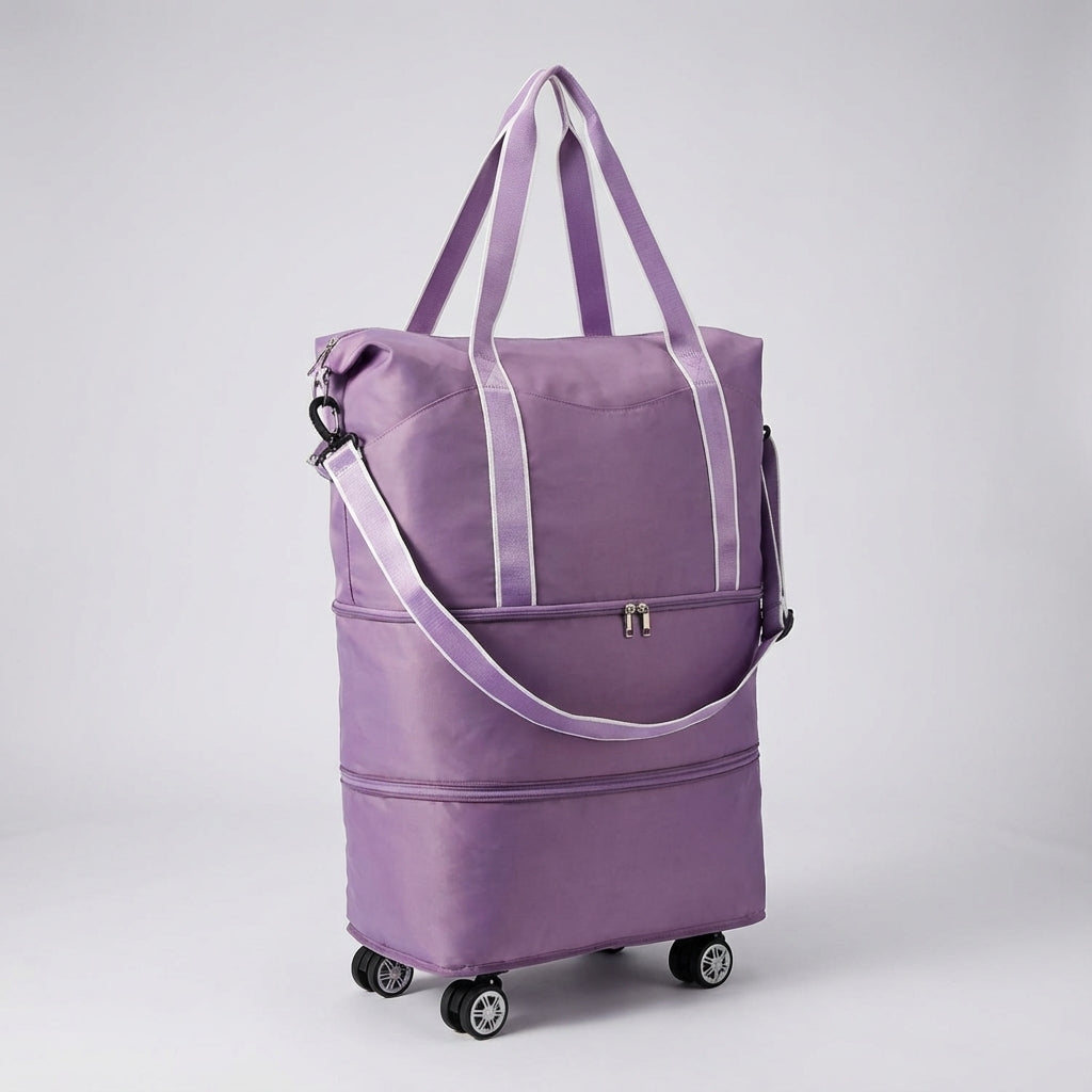 Praktische opvouwbare rolduffel reistas met wielen, ontworpen voor comfort en gemak tijdens elke reis.