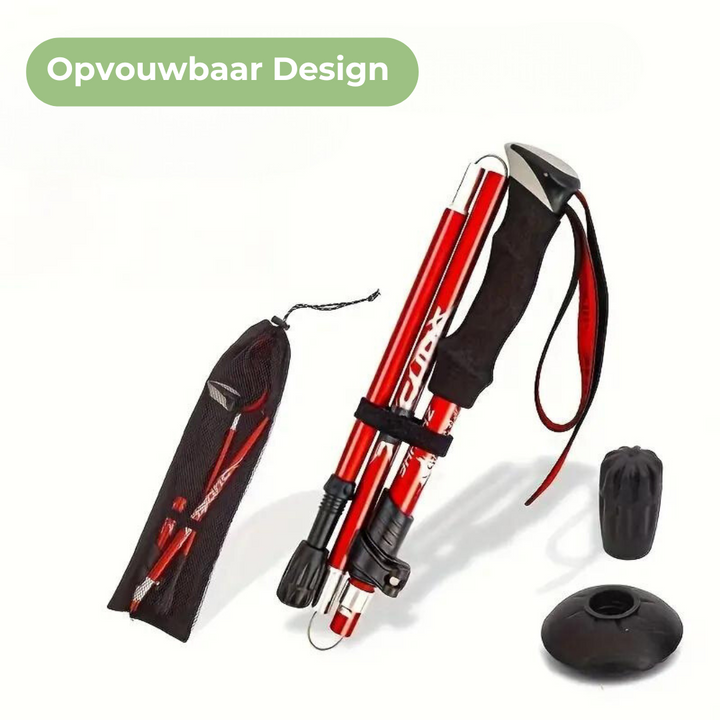 Verstelbare en opvouwbare TrekPro wandelstok, perfect voor comfortabel wandelen en lange trekkingtochten.