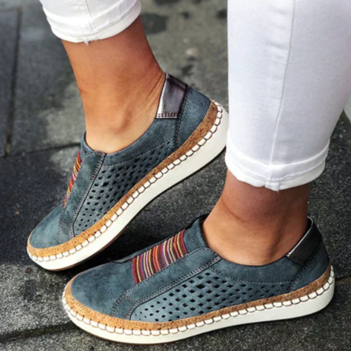Orthopedische damesschoenen met ergonomisch design, zonder veters, blauw, flexibele zool, ademend materiaal.