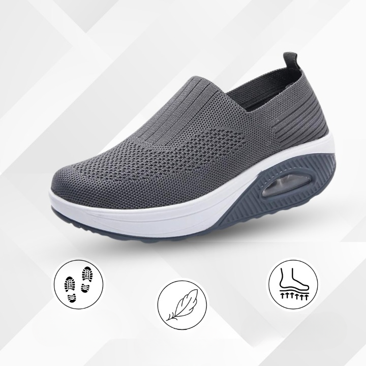 Orthopedische damesschoenen met antislipzool, ademend materiaal en ruime teenruimte, zijaanzicht.