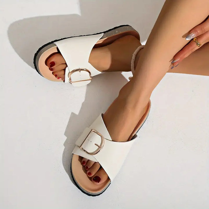 Khaki orthopedische platte sandalen voor dames, ideaal voor dagelijks gebruik en lange wandelingen