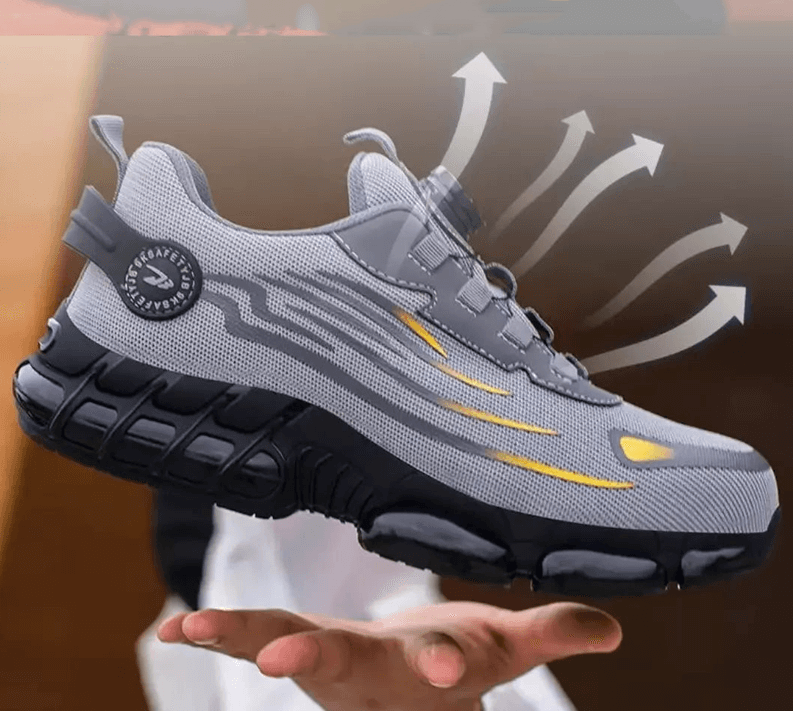 Orthopedische veiligheidsschoenen voor heren met Kevlar zool, grijs, antislip, comfortabel voor werkomgevingen
