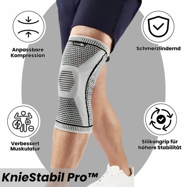 Orthopedische compressie kniebrace; zwart met blauw design, biedt gewrichtsondersteuning en verlichting bij knieklachten.