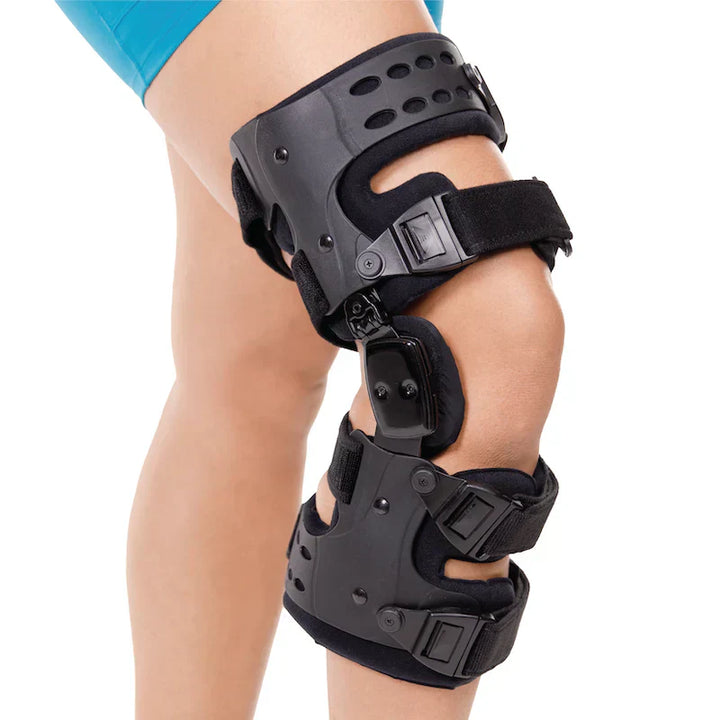 Orthopedische OA-ontlasting kniebrace voor mediale/laterale ondersteuning, ideaal bij artrose, aanpasbaar en comfortabel.