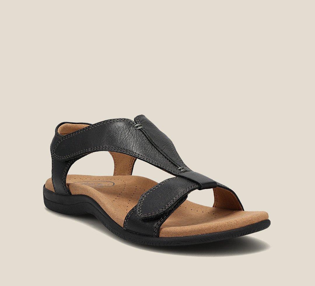 Dames orthopedische sandalen met T-band design in beige, blauw, geel, grijs, oranje, zwart met traagschuimzool.