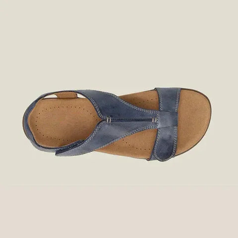 Dames orthopedische sandalen met T-band design in beige, blauw, geel, grijs, oranje, zwart met traagschuimzool.