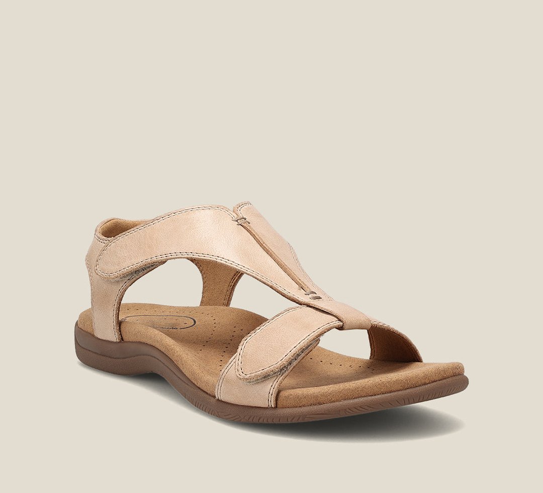 Dames orthopedische sandalen met T-band design in beige, blauw, geel, grijs, oranje, zwart met traagschuimzool.