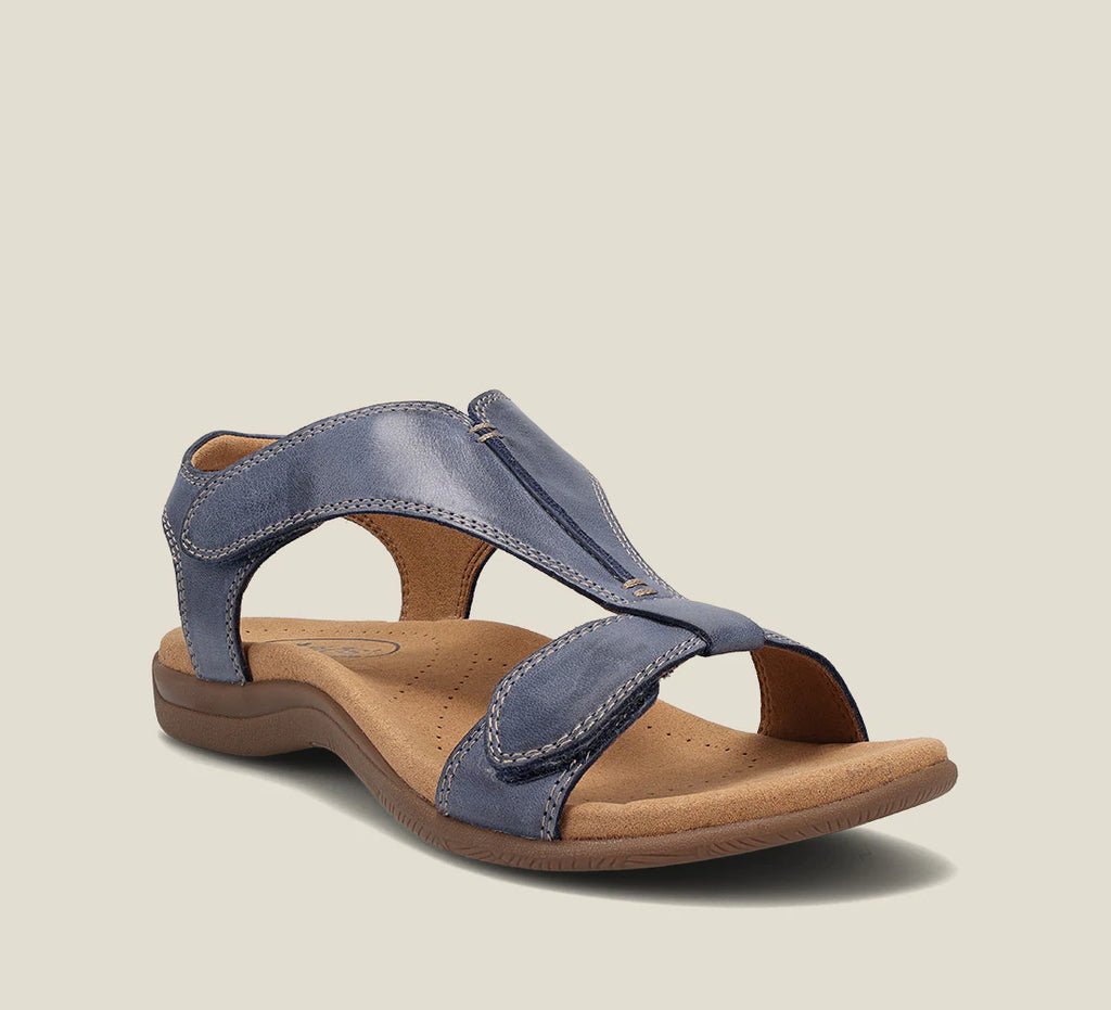 Dames orthopedische sandalen met T-band design in beige, blauw, geel, grijs, oranje, zwart met traagschuimzool.
