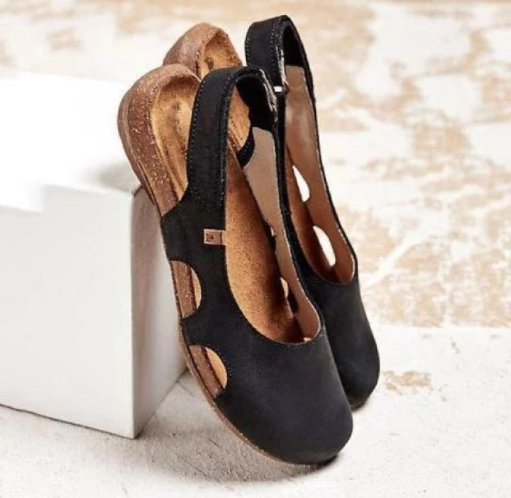 Orthopedische sandalen voor dames, verstelbare gespen, lichte PU-zool, zwart, ideaal voor comfort en stijl.
