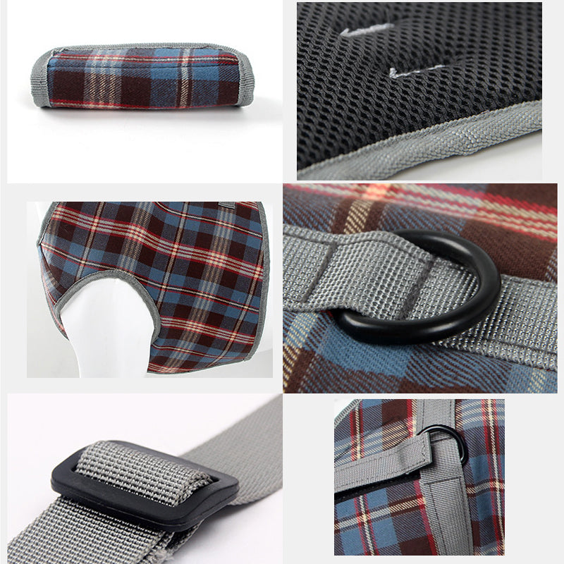 Orthopedisch hondentuig met verstelbare riemen voor ondersteuning van de achterpoten, ergonomisch ontwerp voor stabiliteit.