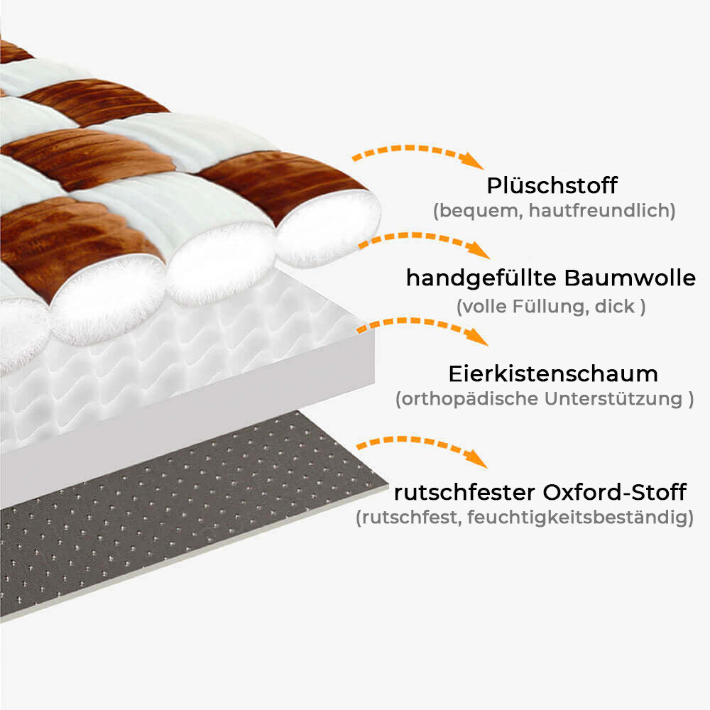 Orthopedische XXL hondenbank met dambordpatroon, extra groot en wasbaar, ideaal voor comfort en stijl in bruin.