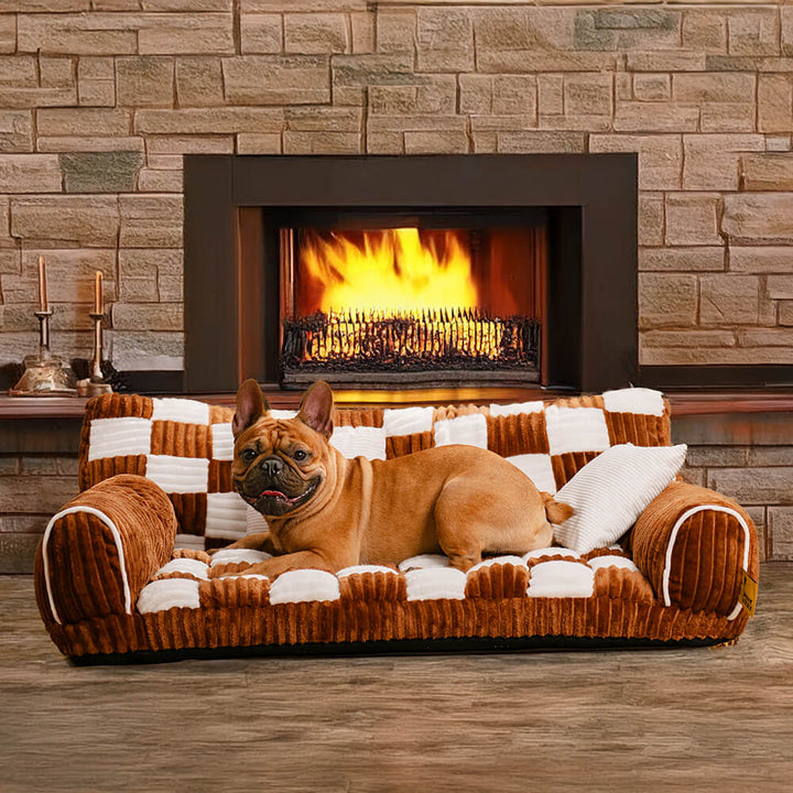 Orthopedische XXL hondenbank met dambordpatroon, extra groot en wasbaar, ideaal voor comfort en stijl in grijs.