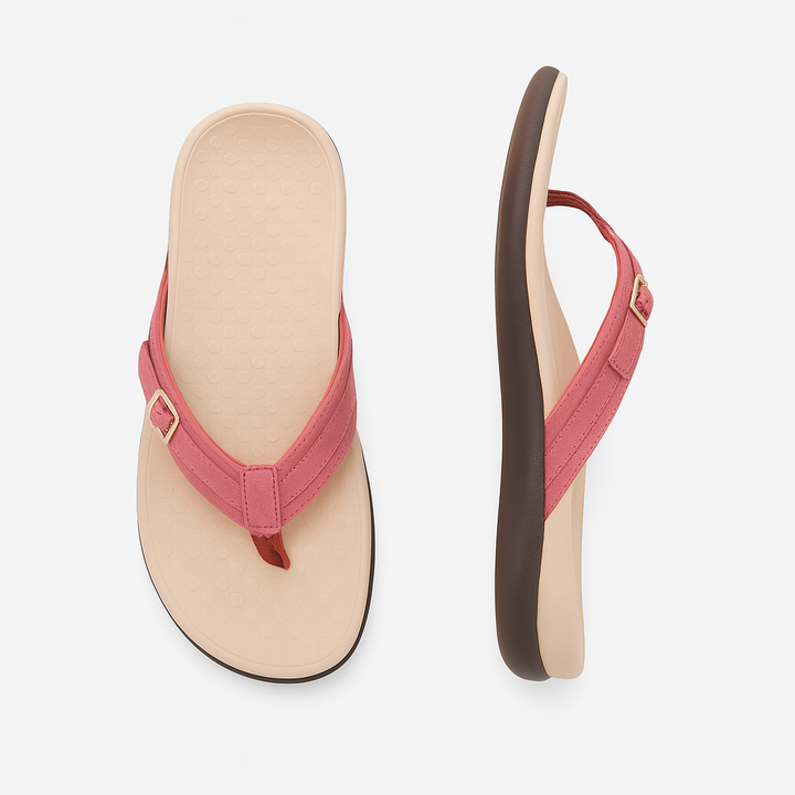 Dames comfort slippers met orthopedische zool voor actieve ondersteuning, beschikbaar in diverse zomerse kleuren.