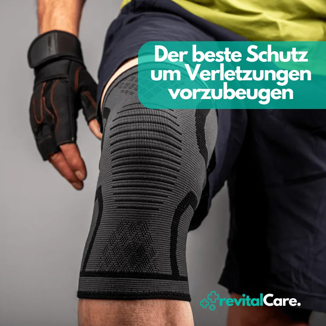 FlexiKnee Pro kniebandage met antislip-design, perfecte ondersteuning bij sport en actieve levensstijl.