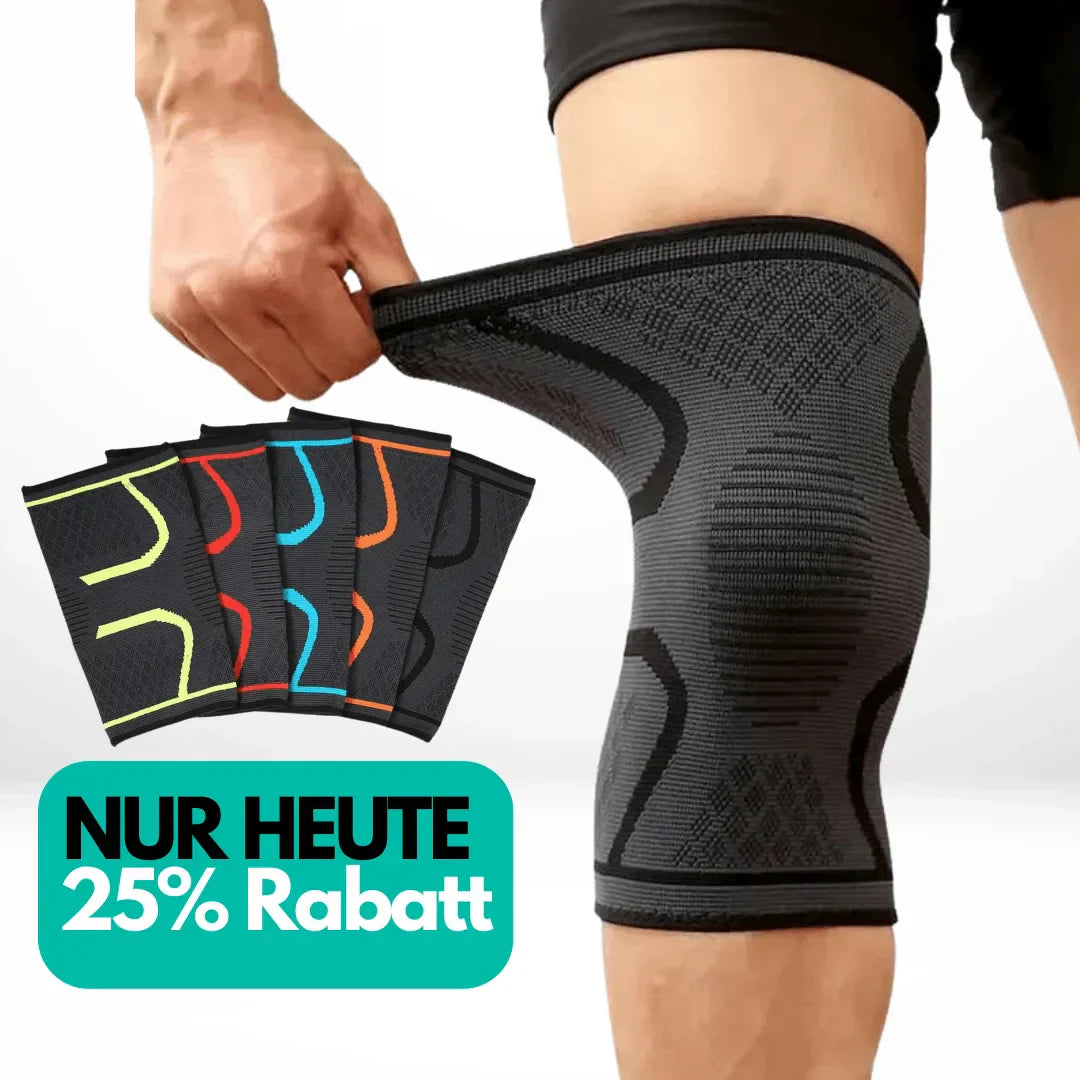 Close-up van de FlexiKnee Pro kniebandage, met nadruk op het flexibele en duurzame materiaal.