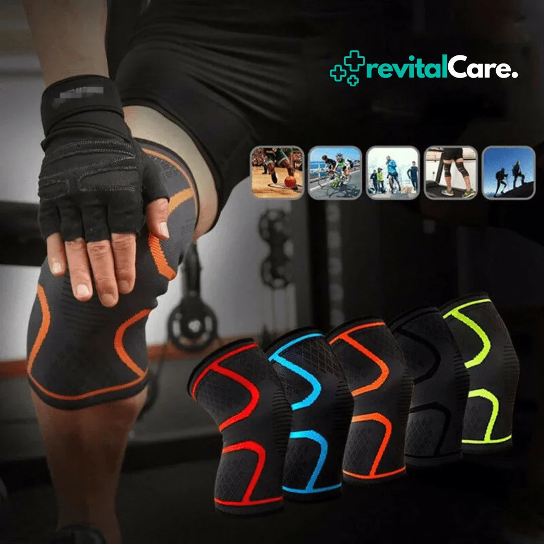 Ademende FlexiKnee Pro kniebandage voor sport. Biedt gerichte compressie en blessurepreventie.