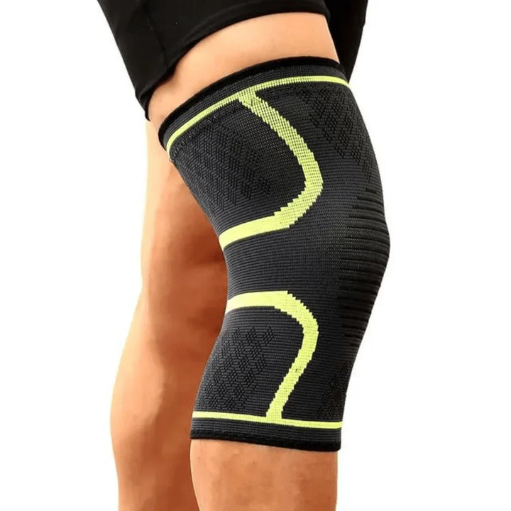 FlexiKnee Pro compressie kniebandage, ademend materiaal voor langdurig comfort en ondersteuning.