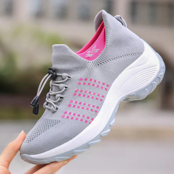 Orthopedische schoenen voor fasciitis plantaris, elegant damesschoeisel; stijlvol ontwerp in grijs, biedt comfort en pijnverlichting