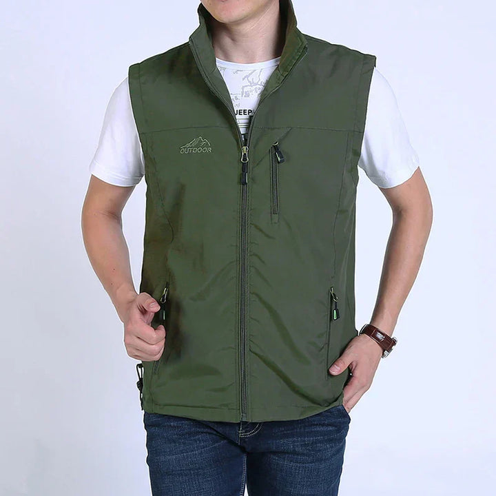 Mannen outdoor bodywarmer, vooraanzicht, grijs, tijdloos ontwerp, veelzijdig, ideaal voor koud weer