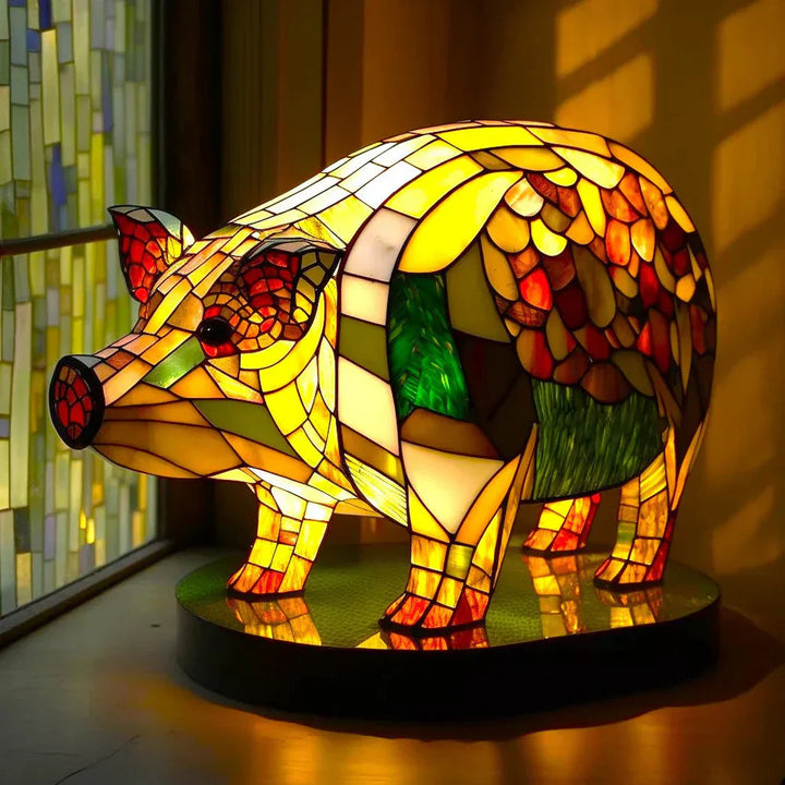 Panda Glas-in-lood Lamp Voorkant, artistieke dierenmotieven, levendige kleuren, woondecoratie, VitraFauna verlichting
