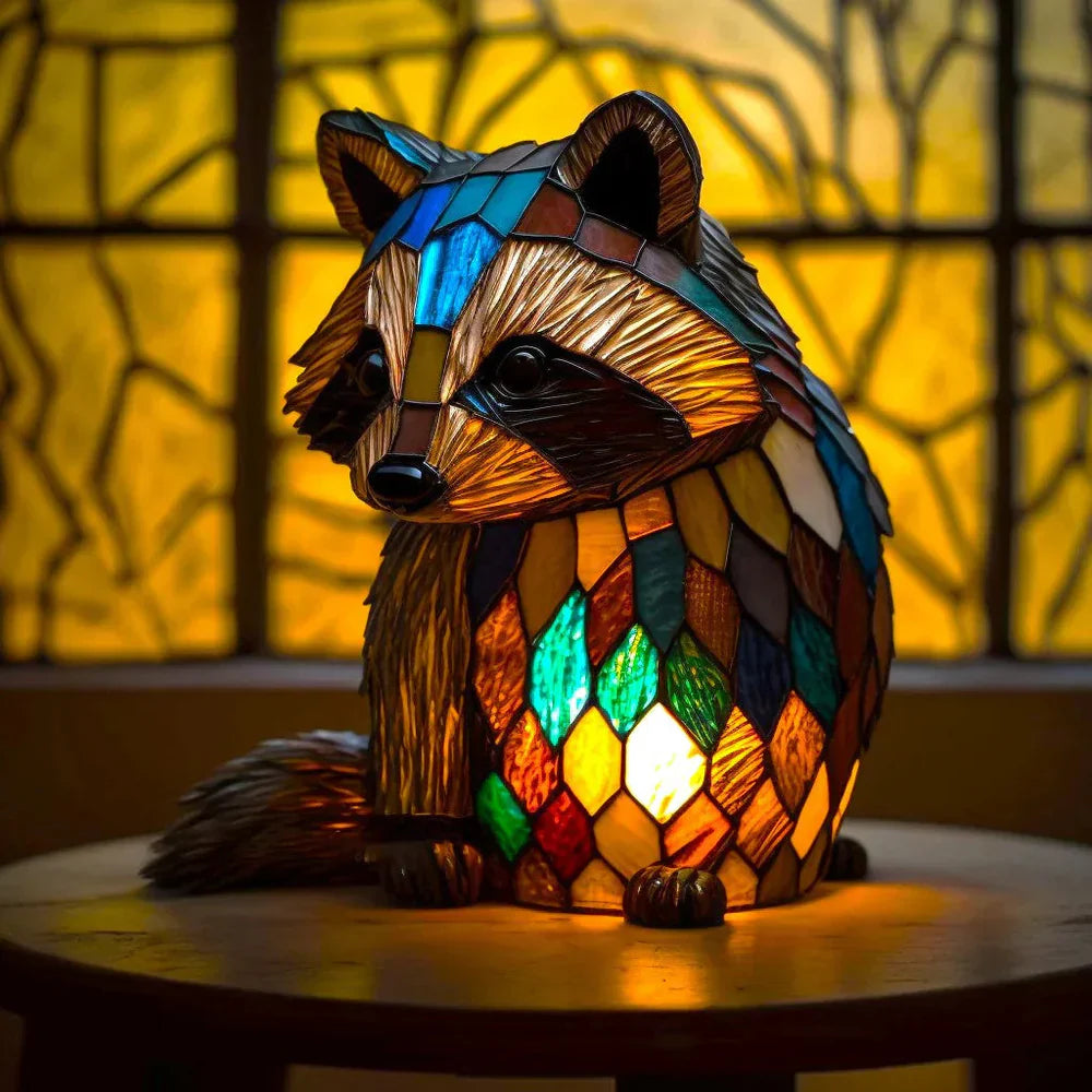 Panda Glas-in-lood Lamp Voorkant, artistieke dierenmotieven, levendige kleuren, woondecoratie, VitraFauna verlichting