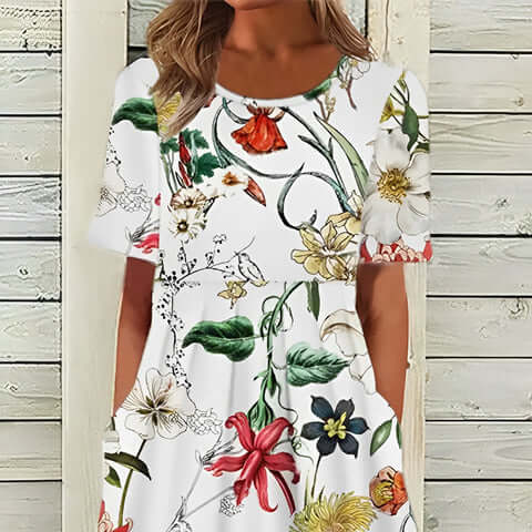Dames elegant wit jurk met bloemenprint
