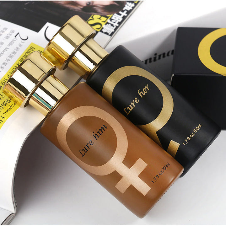 Pheromon parfumflesje voor mannen, mannelijk en elegant, tegen een donkere achtergrond – verleiding voor de moderne heer