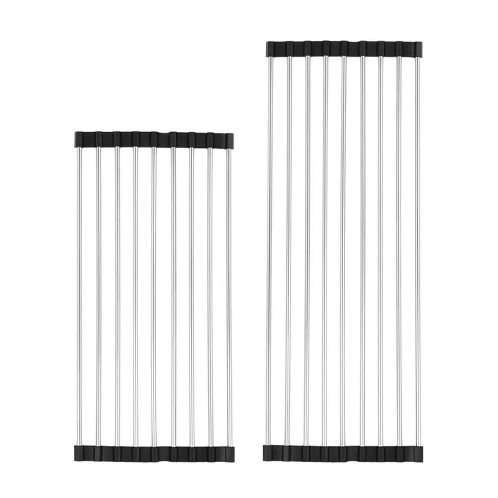 Ruimtebesparend roestvrijstalen afdruiprek met modern design, ideaal voor spoelbakken in de keuken; opvouwbaar en multifunctioneel.