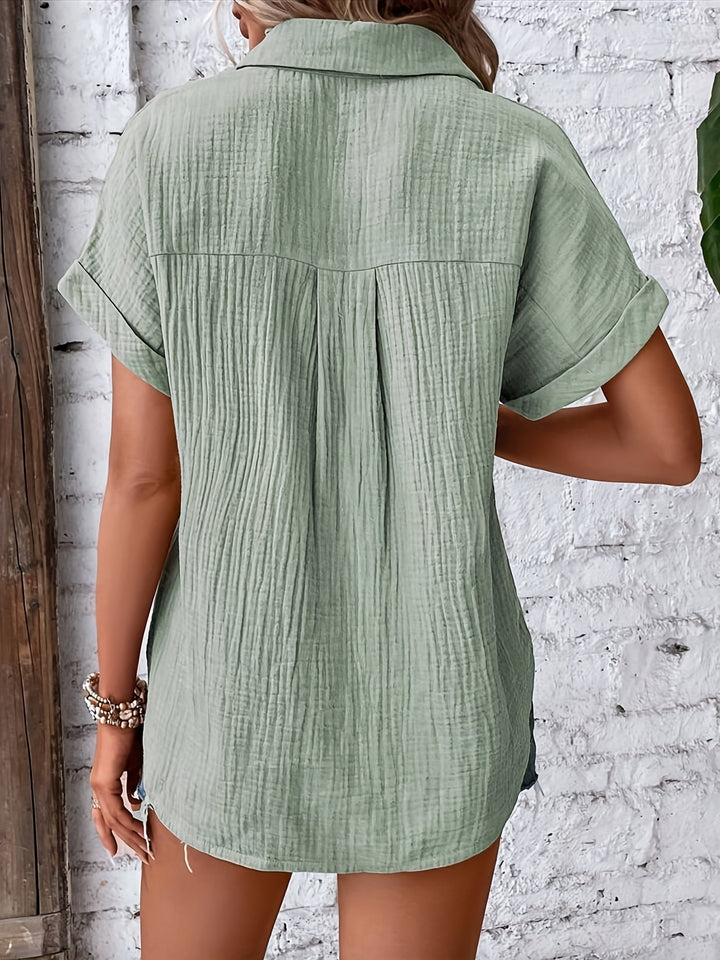 Polly dameshemd, casual vrijetijdsshirt met knoopsluiting, reverskraag, korte mouwen, effen kleur, ideaal voor de zomer.