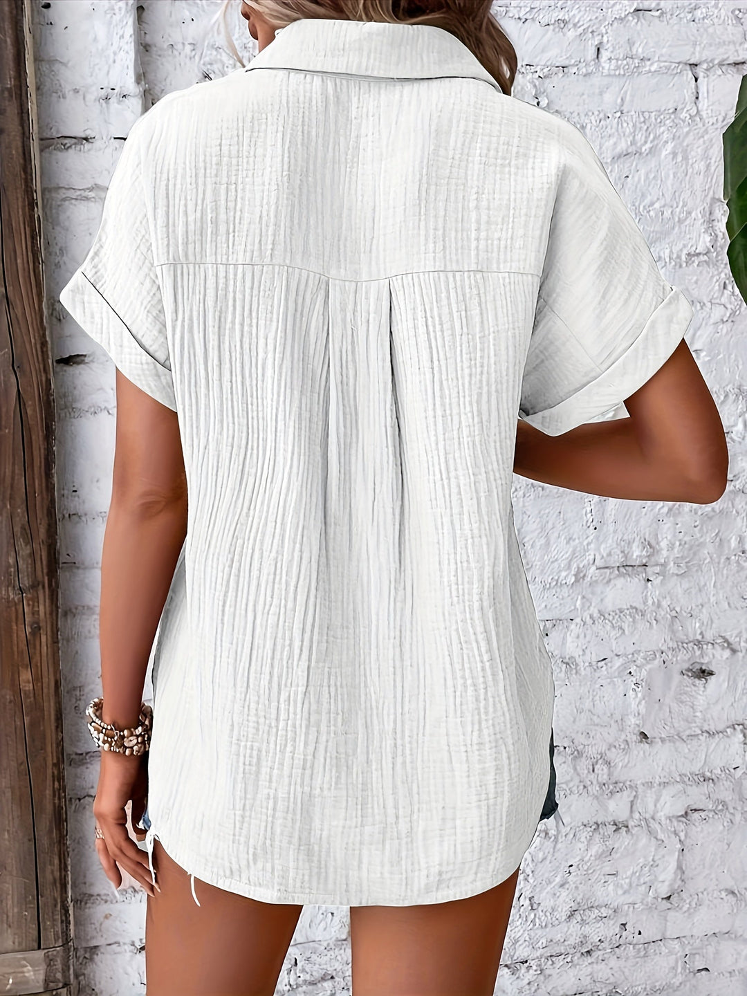 Polly dameshemd, casual vrijetijdsshirt met knoopsluiting, reverskraag, korte mouwen, effen kleur, ideaal voor de zomer.