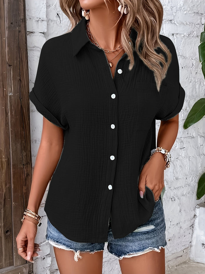 Polly dameshemd, casual vrijetijdsshirt met knoopsluiting, reverskraag, korte mouwen, effen kleur, ideaal voor de zomer.