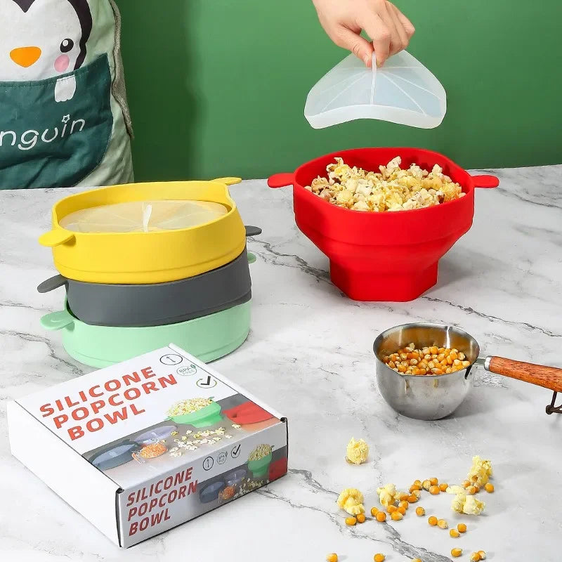 PopDeluxe opvouwbare siliconen popcorn maker voor magnetron, ideaal voor gezonde, snelle popcorn.