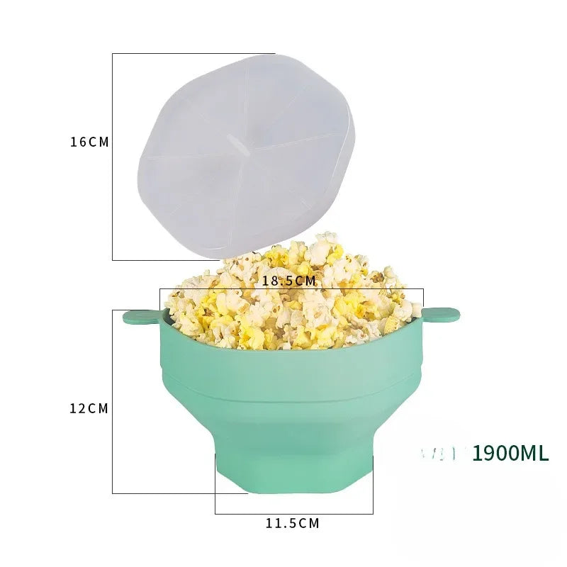 Veilige PopDeluxe opvouwbare popcorn maker van siliconen; snel, BPA-vrij en geschikt voor de magnetron.