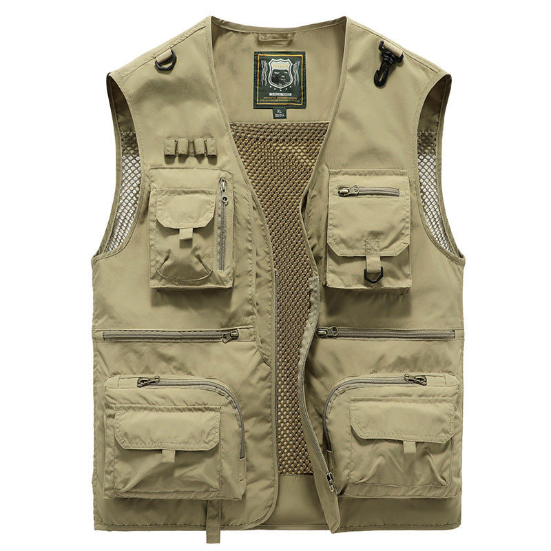 Dames zomervest in Khaki, van achteren gezien, toont de comfortabele pasvorm.