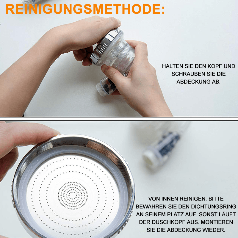 Premium douchekop met ionenfilter, waterbesparend, elegant design, verbeterde huidverzorging en hoge waterdruk.