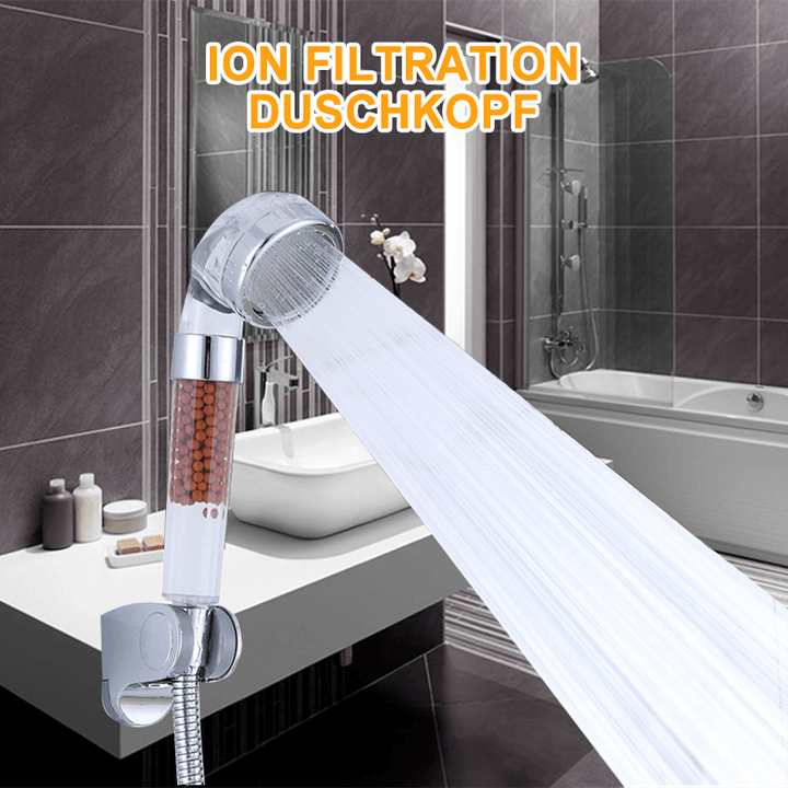 Premium douchekop met ionenfilter, waterbesparend, elegant design, verbeterde huidverzorging en hoge waterdruk.