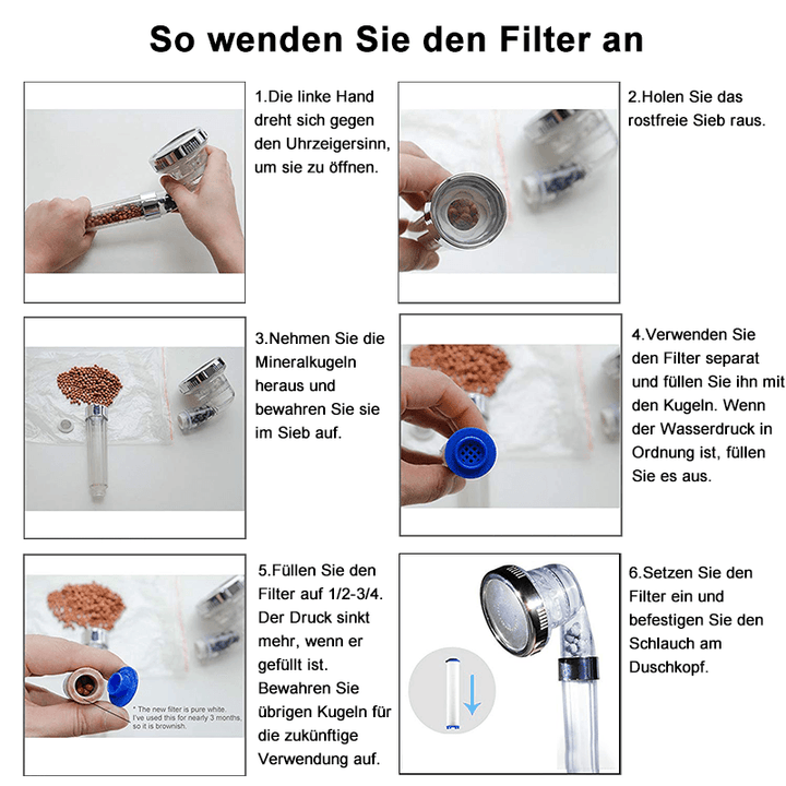 Premium douchekop met ionenfilter, waterbesparend, elegant design, verbeterde huidverzorging en hoge waterdruk.