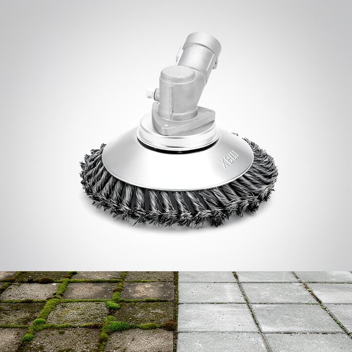 Universeel grasmaaier opzetstuk, onkruidborstel voor een nette tuin en onkruidvrije paden.