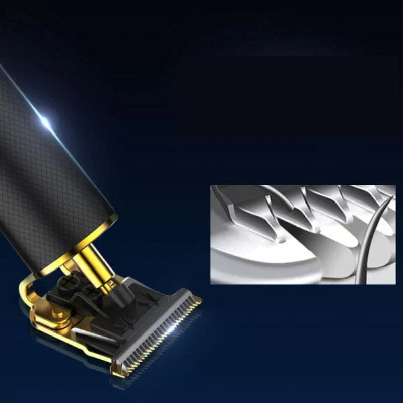 Professionele heren tondeuse, zwart-goud, met T-vormig stalen mes voor precieze sneden en flexibel trimmen