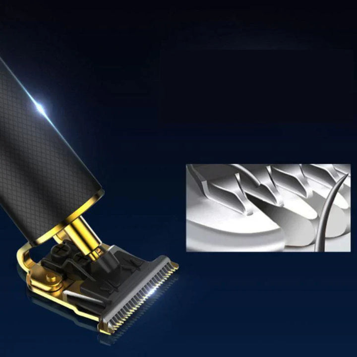Professionele heren tondeuse, zwart-goud, met T-vormig stalen mes voor precieze sneden en flexibel trimmen