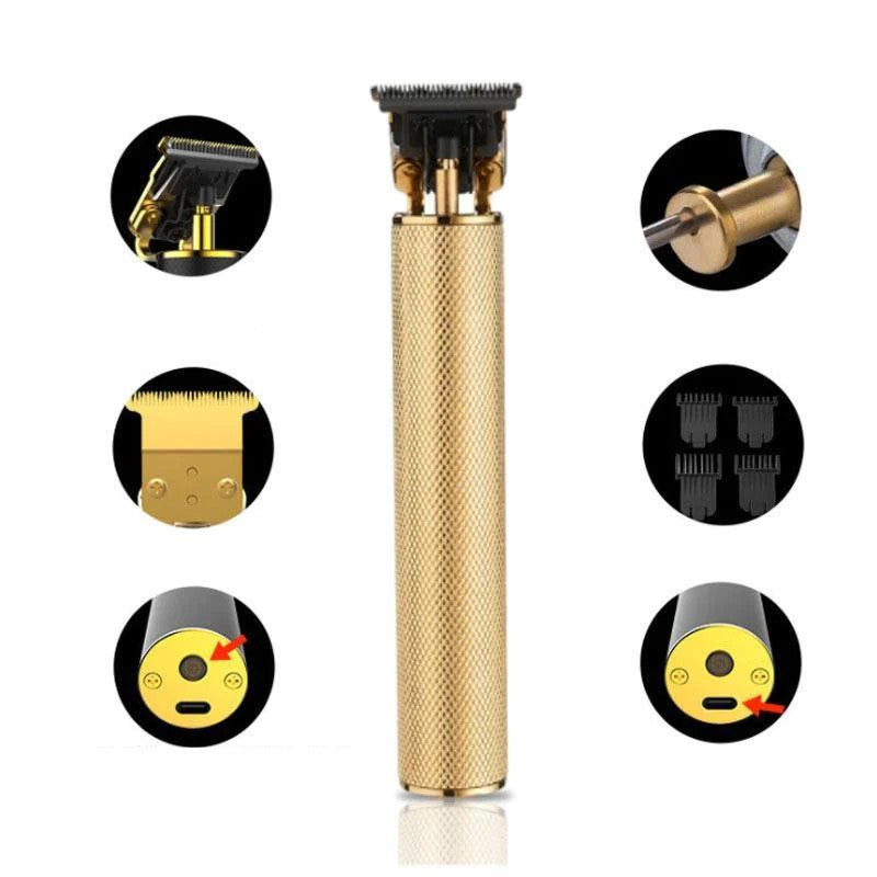 Professionele heren tondeuse, zwart-goud, met T-vormig stalen mes voor precieze sneden en flexibel trimmen