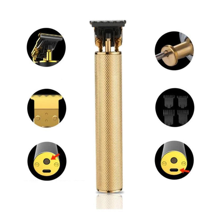 Professionele heren tondeuse, zwart-goud, met T-vormig stalen mes voor precieze sneden en flexibel trimmen
