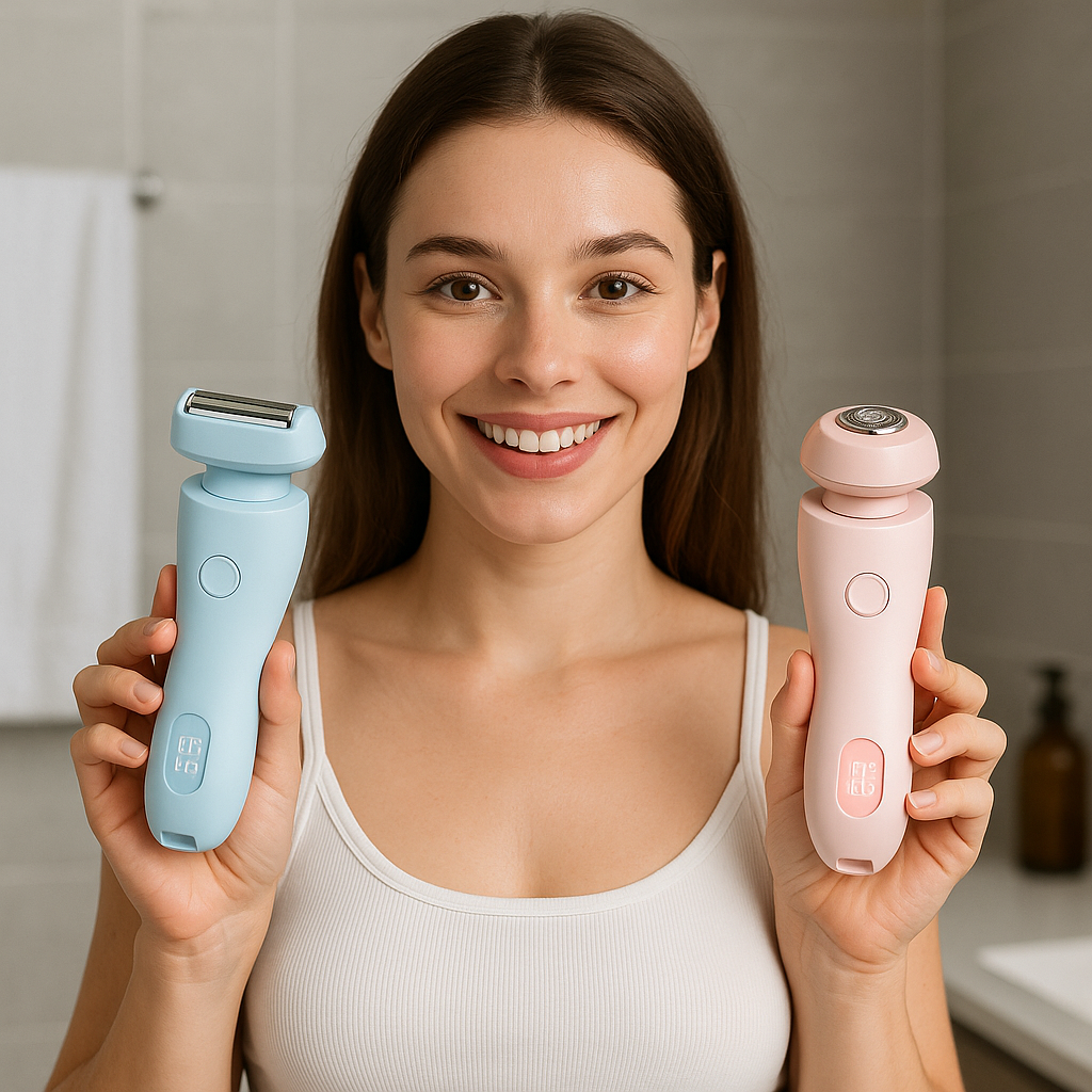 GlattPro 2.0 scheerapparaat: Zachte ontharing voor gevoelige huid in blauw en roze, draadloos, waterdicht.
